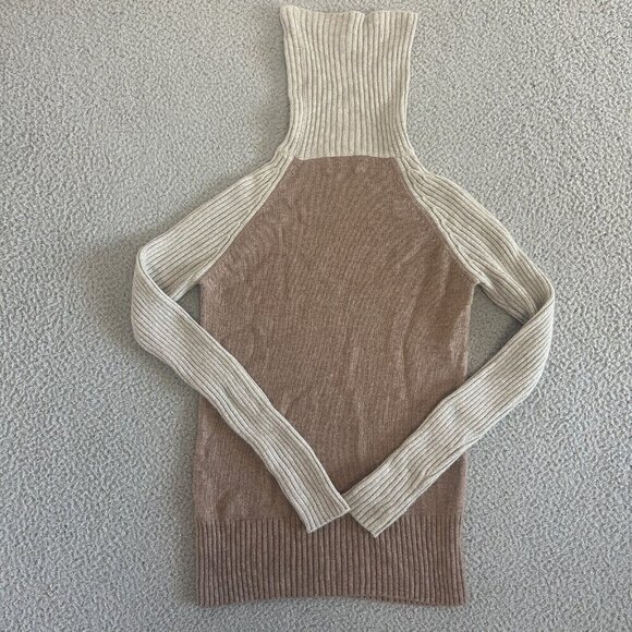 PURE Collection 100% Cashmere Turtleneck Sweater Beige Cream Ribbed Sleeve - Picture 16 of 16